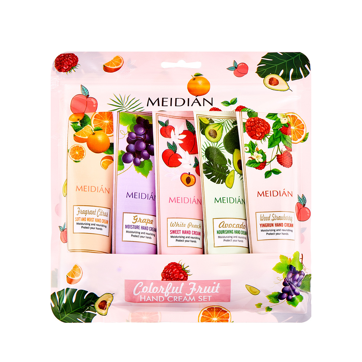 【 Exclusive for Foreign Trade 】 Wholesale of 5-bottle Set of Meidian Fruit Fragrance Hand Cream Moisturizing and Anti-Cracking Hand Cream Item Picture