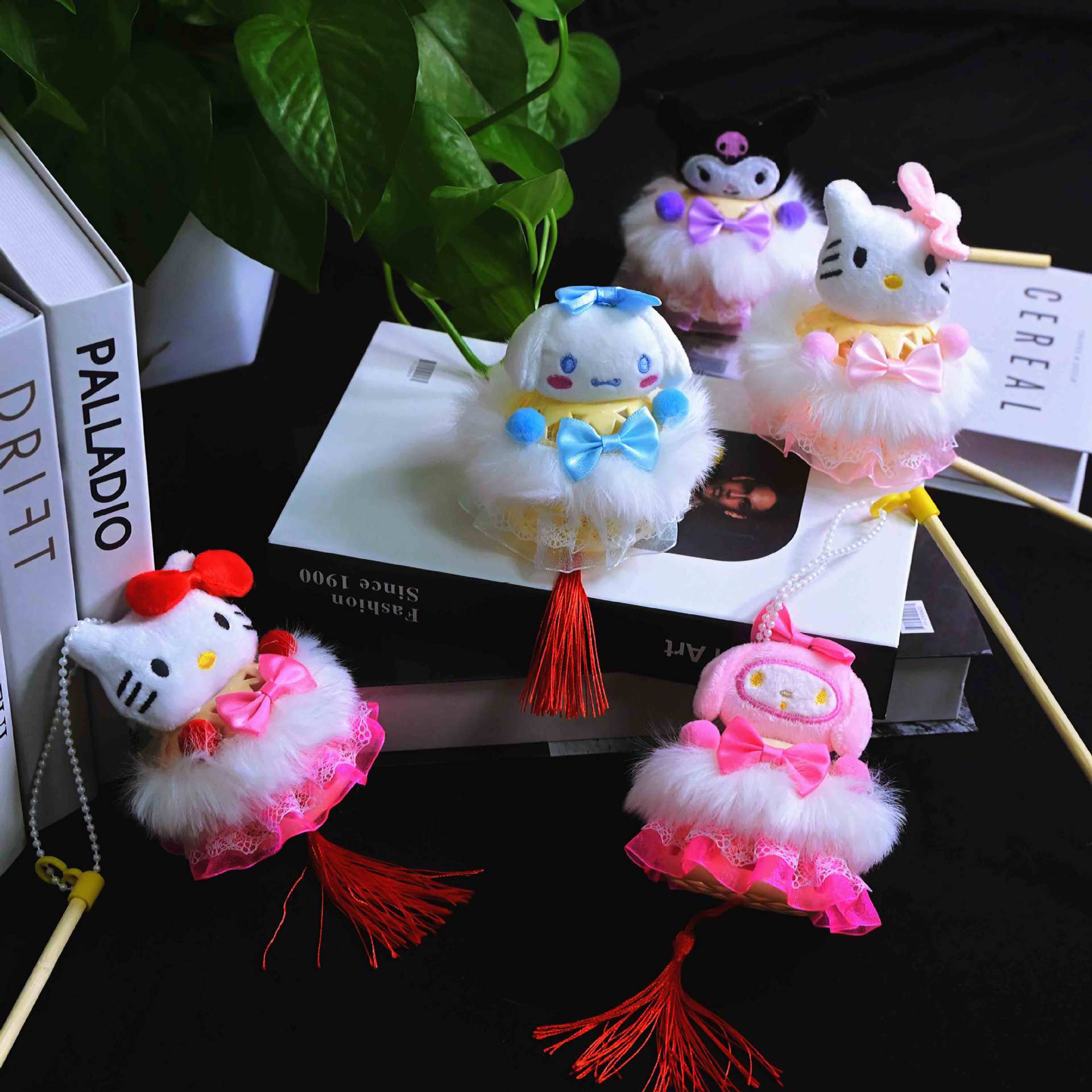 New rabbit lantern night market Mid-Autumn Festival illuminated small lanterns, bamboo weaving stalls, hand-held mini ancient-style children's lanterns details Picture