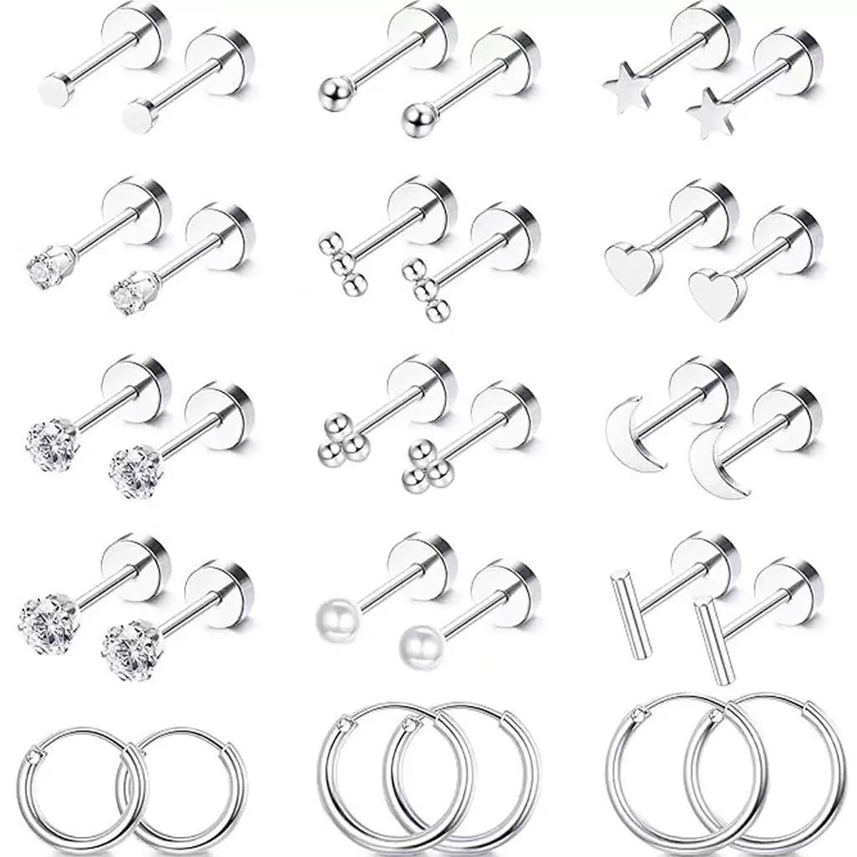 Amazon bestseller 15 pairs of simple stainless steel geometric stud earrings, golden stud earrings in stock, factory direct Specification image
