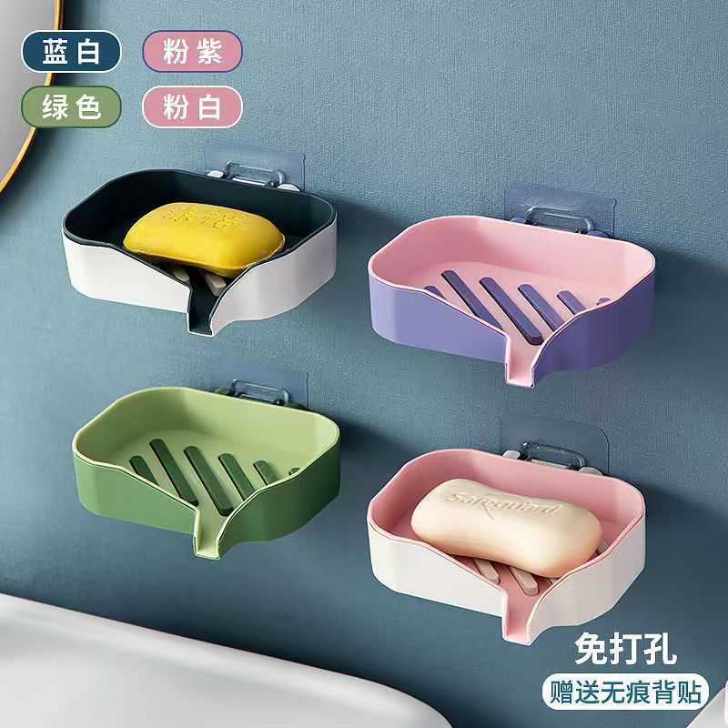 Double-layer soap box, no need for drilling, wall-mounted household bathroom draining rack, creative bathroom simple soap box details Picture