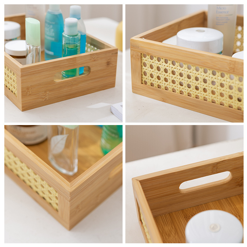 Side grid storage basket, desktop woven storage basket, home bedroom snack box, toy uncovered storage box details Picture