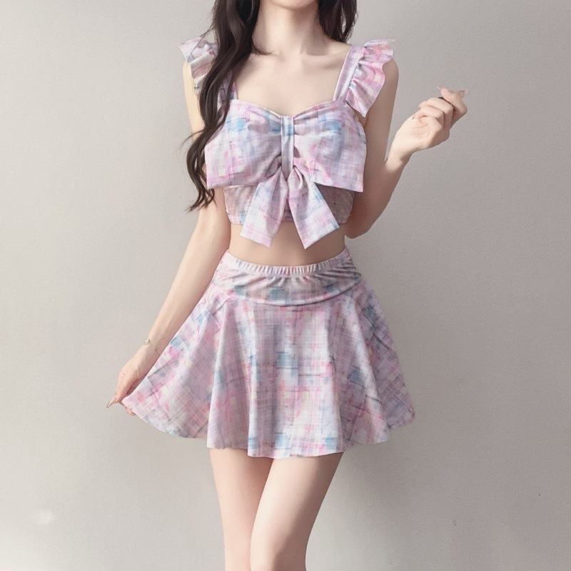【】 Pure Desire Style Sweet Hot spring two-piece swimming swimsuit for women, conservative to hide flesh, large-sized student swimsuit for women's sports trend Specification image
