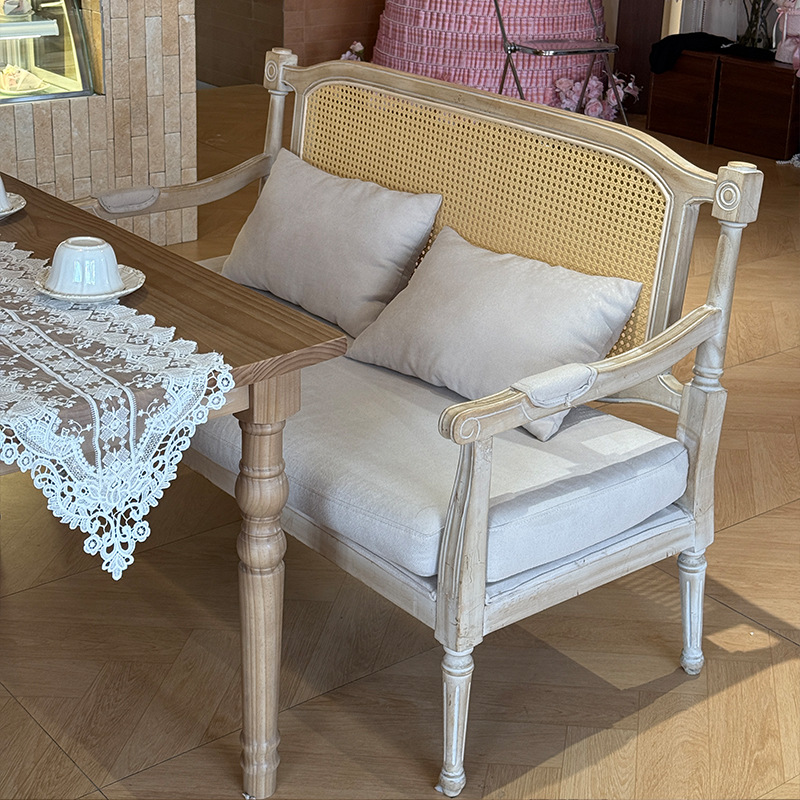 星辰美式实木沙发欧式法式乡村田园风编藤休闲餐厅咖啡厅民宿复古家具