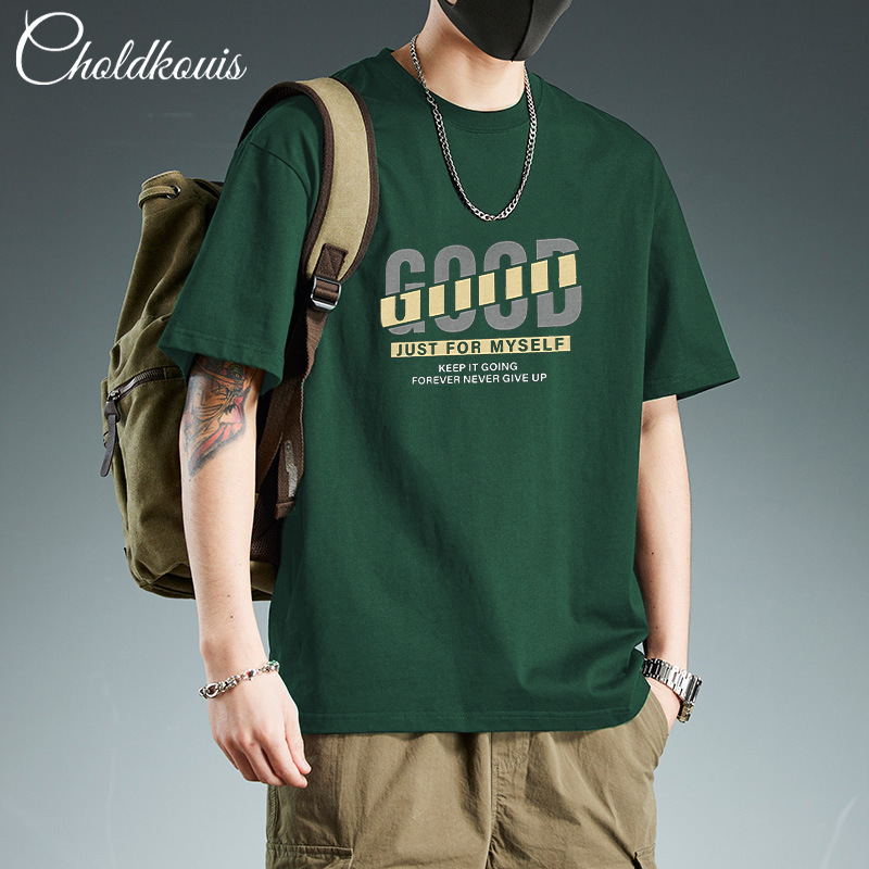 Heavy-duty pure cotton short-sleeved T-shirt for men's summer wear, American high street loose ins trendy brand men's T-shirt top Specification image