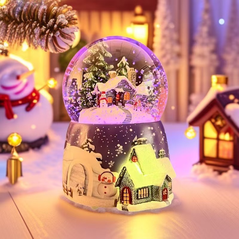 Customized Christmas crystal ball music box, automatic snowfall and glowing music box, creative birthday gifts for men and women