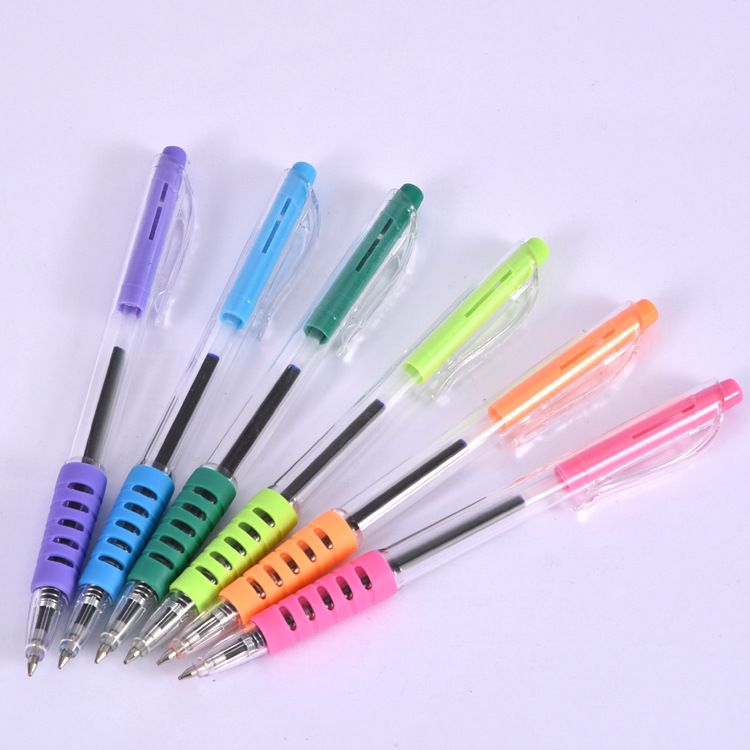 5,771 types of simple transparent ballpoint pens, colorful rubber-covered ballpoint pens, side-jumping foreign trade simple office ballpoint pens details Picture