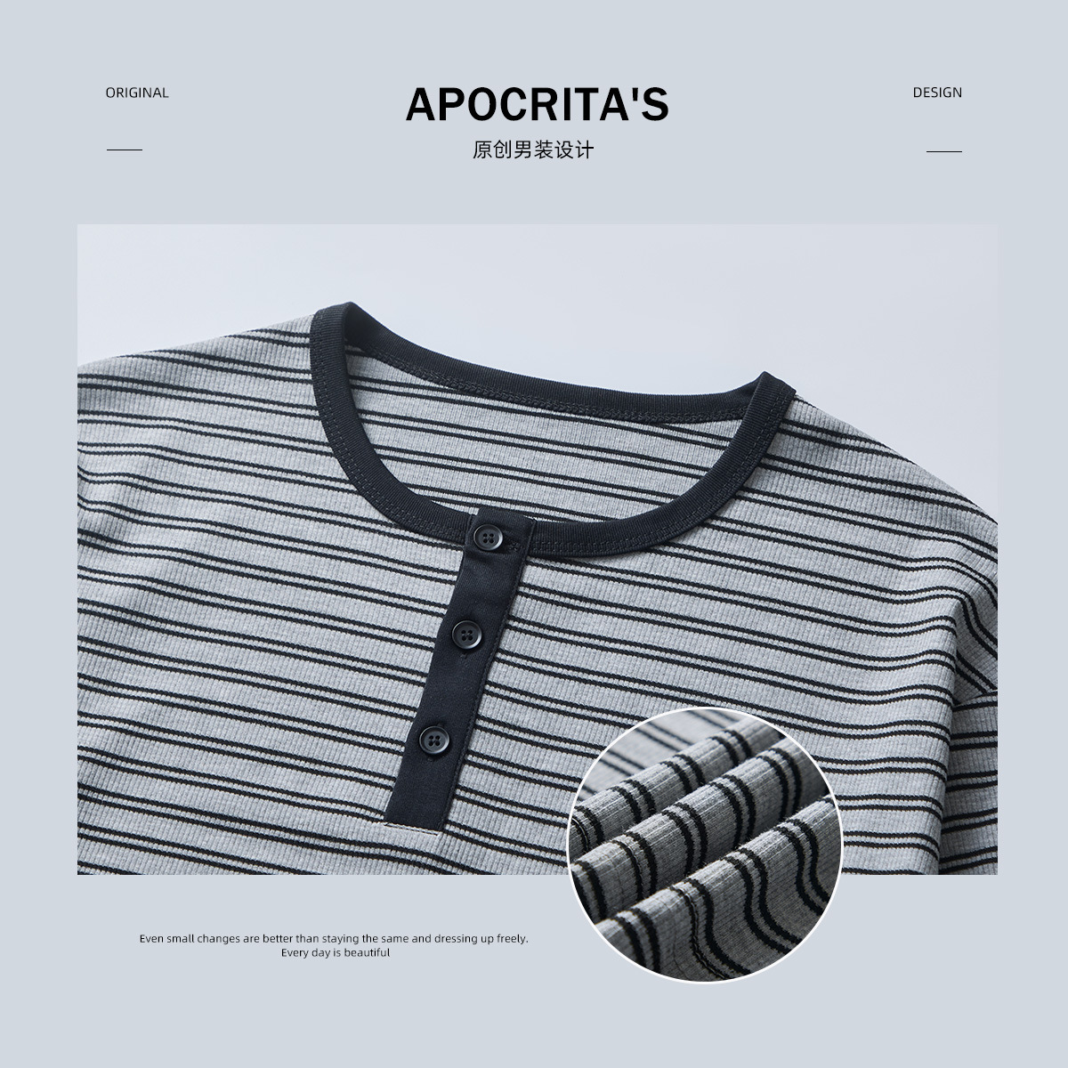APO Men's Wear: Spring and Autumn new contrasting color striped long-sleeved T-shirt for men, a high-end trendy brand with loose base layer Specification image