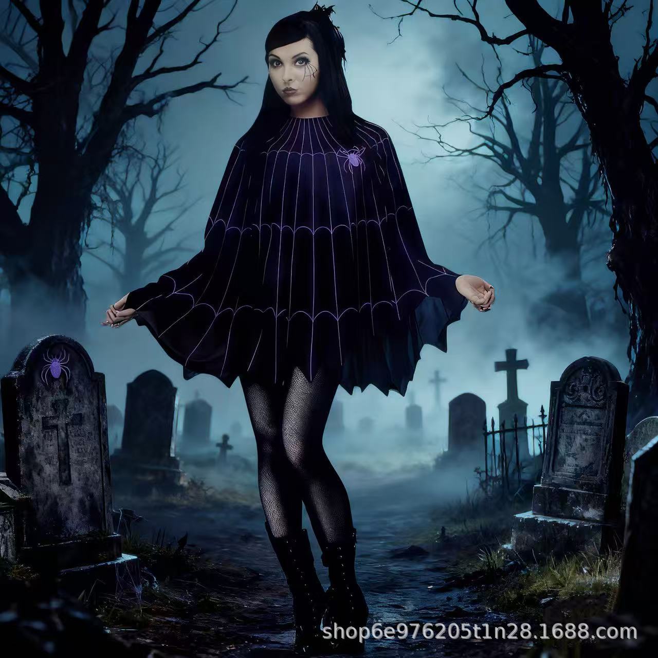 现货新款万圣节蜘蛛斗篷披肩狂欢节化装舞会角色扮演cosplay