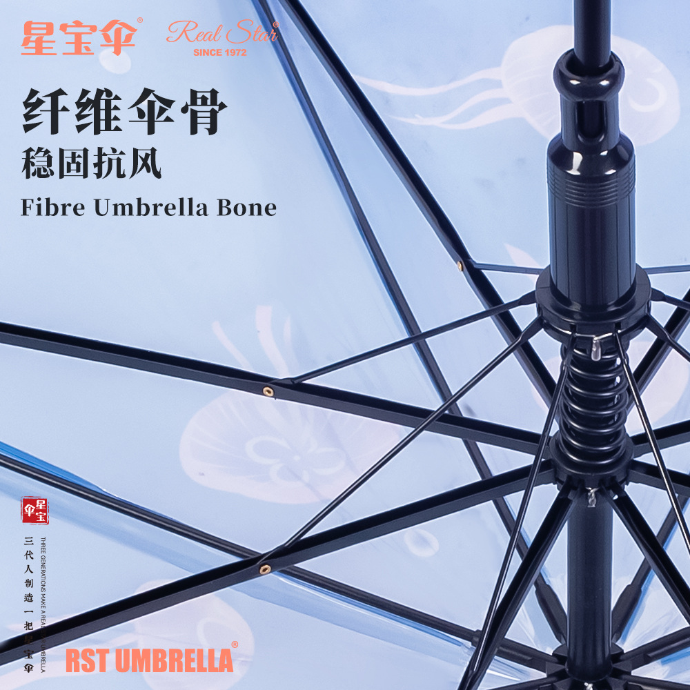 26 New student transparent umbrella with jellyfish pattern POE Japanese long-handled umbrella automatic opening cross-border supply Specification image