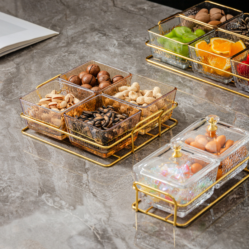 Acrylic fruit plate, home living room light luxury tea table, tea and snack heart plate, four-compartment platter, new snack nut plate