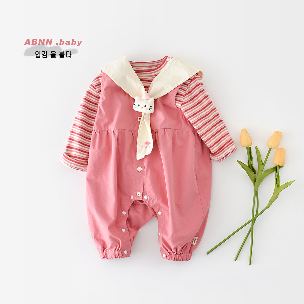 Spring Set for baby Girls, new striped T-shirt for infants and toddlers, two-piece sleeveless crawling suit for children and kittens, 61333 details Picture