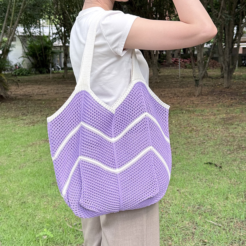 Casual large-capacity knitted bag for women 2025 new style, trendy, versatile and stylish single-shoulder bag, fashionable tote woven bag Specification image