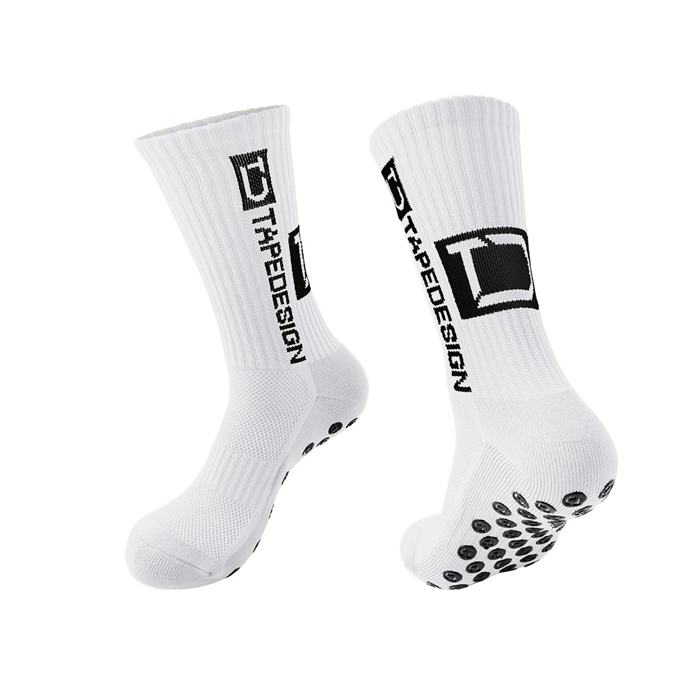 Men's towel bottom hot stamping anti-slip mid-calf football sports socks, football practice socks, sweat-absorbing socks factory wholesale details Picture