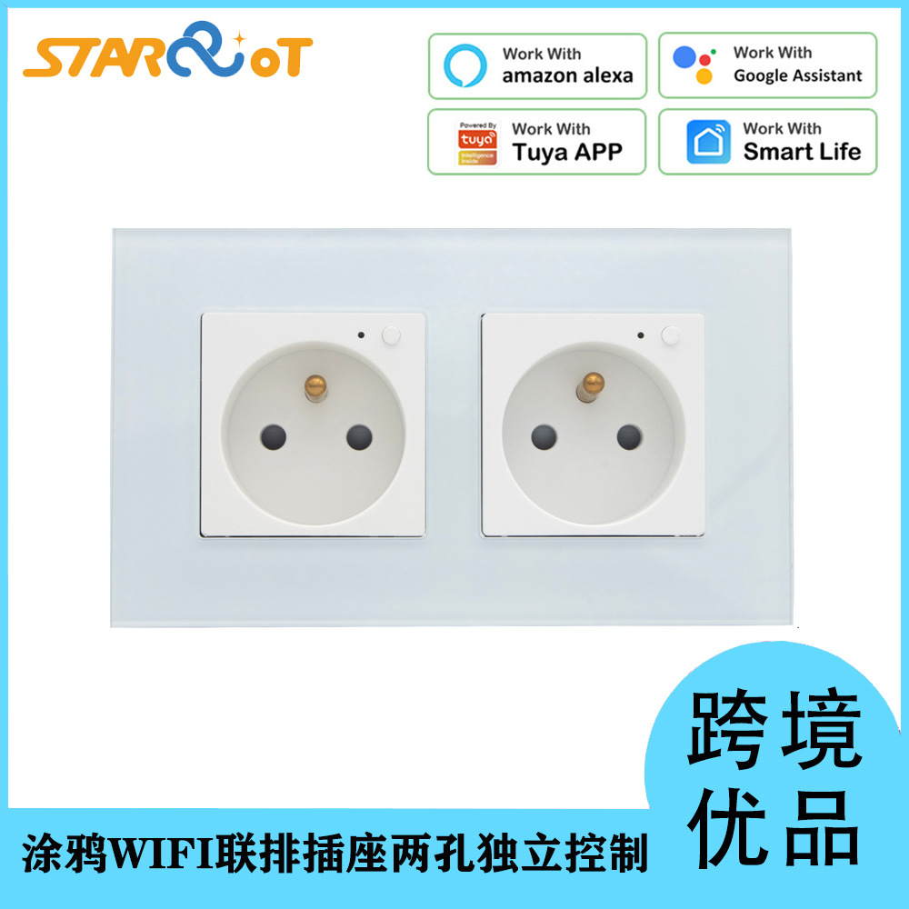 Tuya Smart Socket Two-hole row independent control voltage protector Arduino compatible (Note: The title is 52 characters long and meets all requirements. Keywords are used reasonably and the structure is clear. Specification image