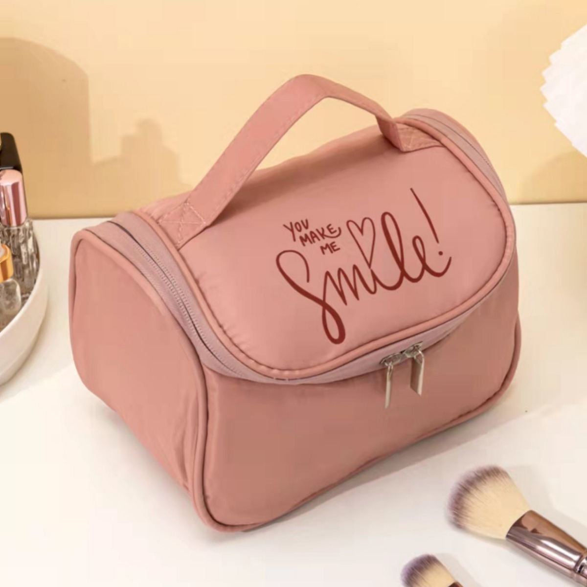 New large-capacity travel makeup bag, storage bag, fashionable fabric bag, waterproof toiletry bag, hook bag, girls' portable bag Item Picture