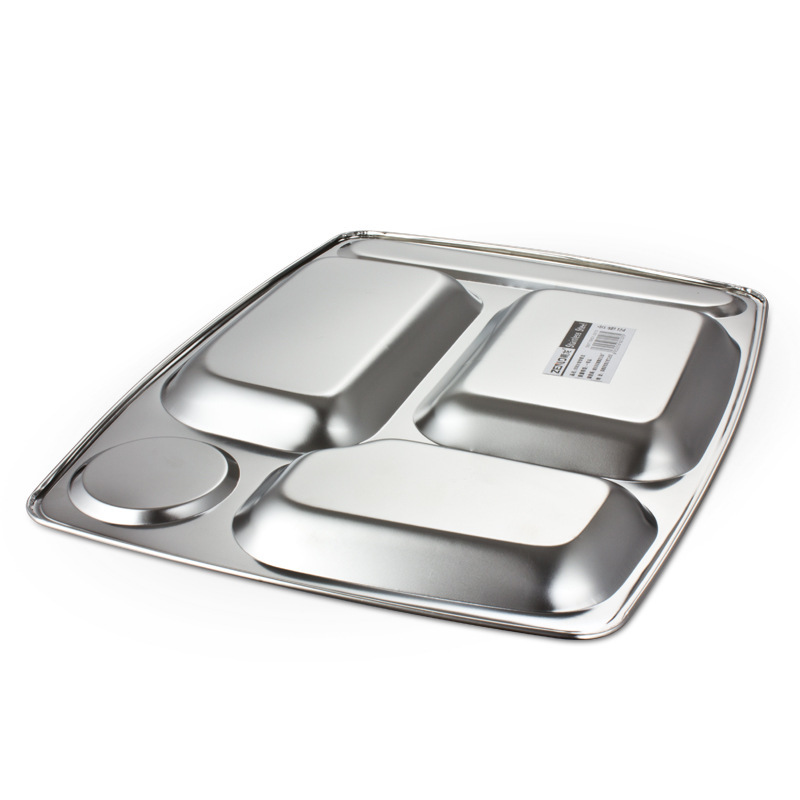 Stainless steel fast food plates with five large compartments, thickened and deepened, are specially designed for student company canteens. Wholesale from the manufacturer Item Picture