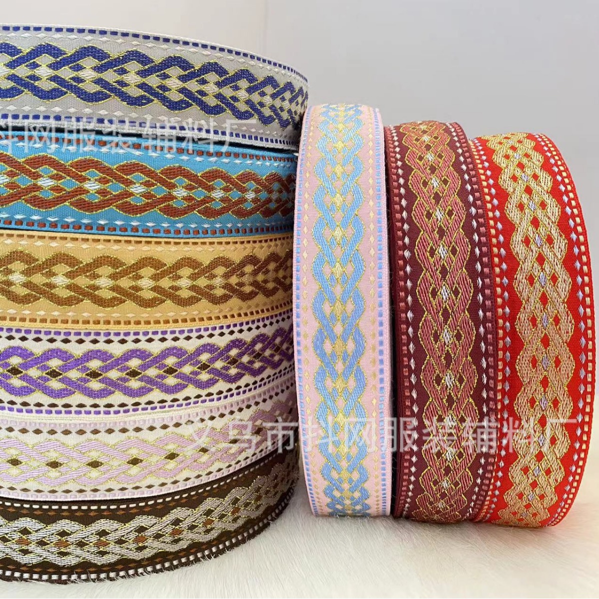 3cm Ethnic-style embroidered jacquard diamond-shaped webbing DIY nylon bow headwear lace clothing, retro ethnic style details Picture