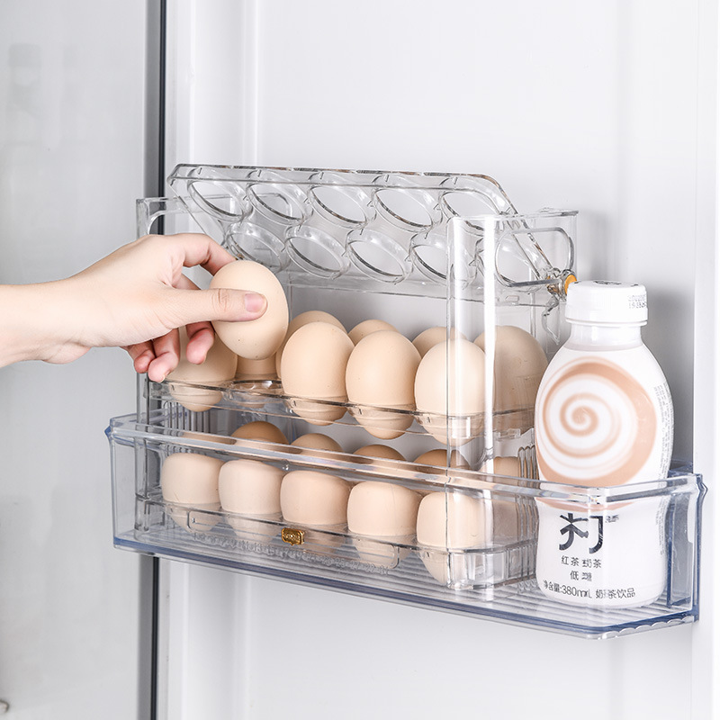 Free shipping: Kitchen egg tray, multi-layer egg rack, refrigerator storage box, storage box, can be flipped three layers, 30 egg boxes Specification image