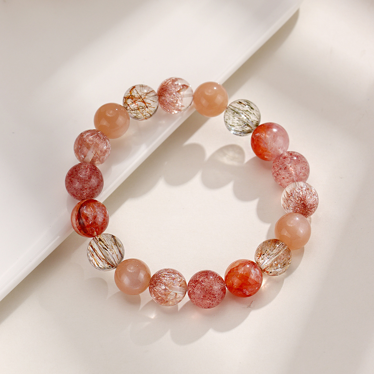 Strawberry Fireworks multi-treasure beaded bracelet for women, a niche high-end sensory color hair crystal red gel flower fireworks Super Seven crystal bracelet details Picture