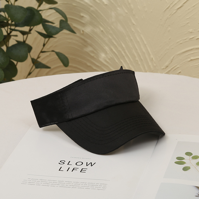 Foreign trade silk sports hollow top hat, spring and summer sun protection hat, LOGO printed sun hat, solid-color beach hat Specification image