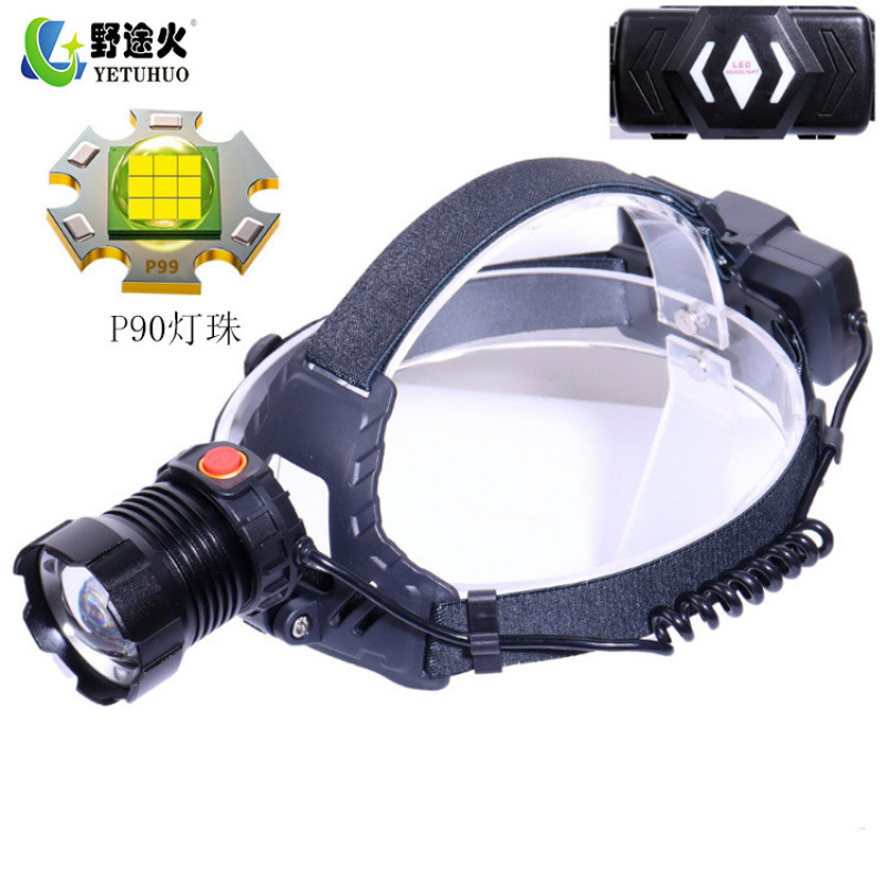 P99 head-mounted lamp, P70 high-intensity telescopic zoom headlamp, LED battery level display, adventure camping high beam wholesale Item Picture