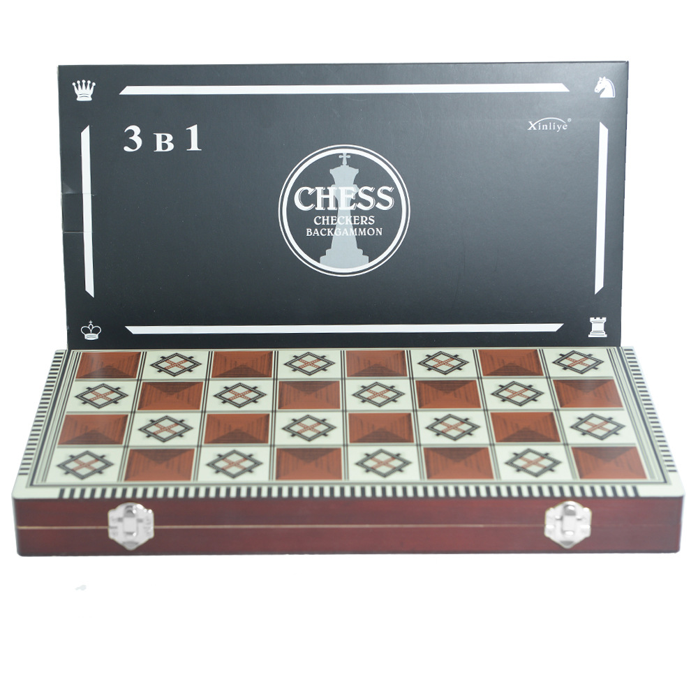 Wholesale of three-in-one wooden chess portable folding multi-size leisure and entertainment chessboards for foreign trade and intellectual gatherings Item Picture