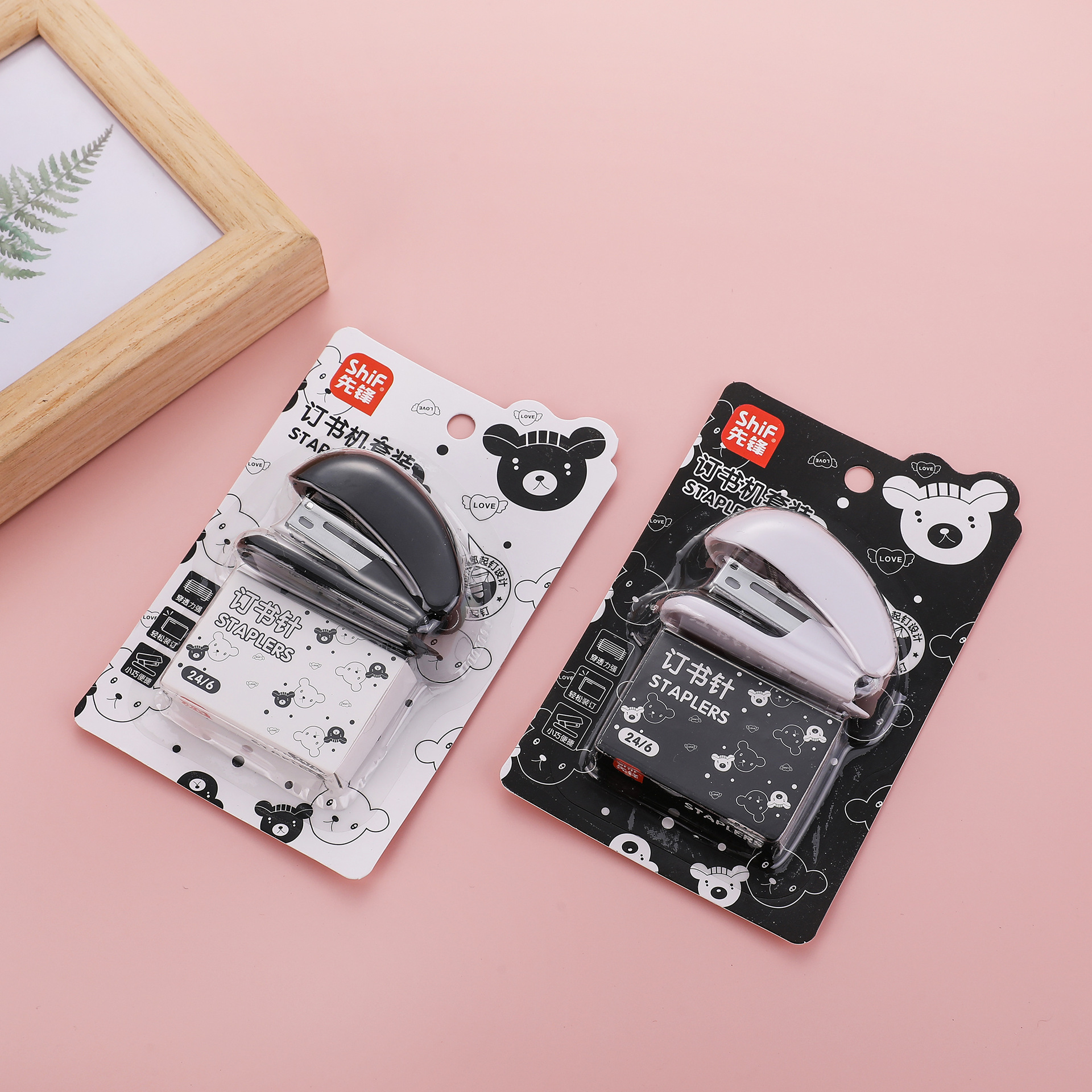 Pioneer 7135 Mini Stapler, Cute Cartoon Primary School stapler, Small size Set, Children's learning stationery details Picture