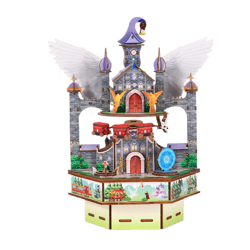 Cross-border new product assembly music box, Dream City, Ice and snow castle, handcrafted music box, building blocks, birthday model ornaments Item Picture