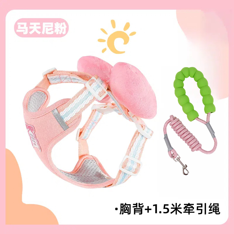 Rongka pet dog leash, bow bow dog chest and back vest dog harness, anti-escape lightweight dog leash, pet chest and back dog supplies