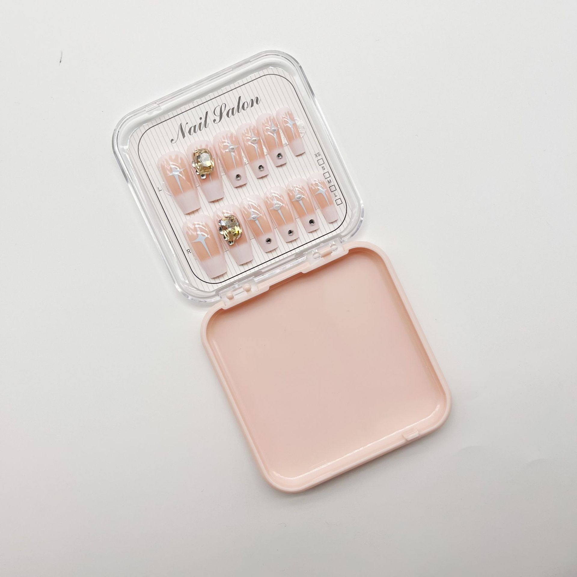 The wearable nail manufacturer's direct hair cream-colored nail patches, wearable nail patches, French dot diamond nail patches details Picture