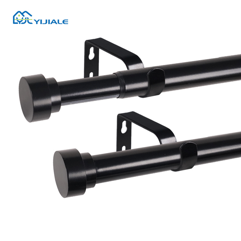 欧美罗马杆窗帘杆黑色单杆双杆顶装轨道工业风杆子打孔重型加厚白底实物图