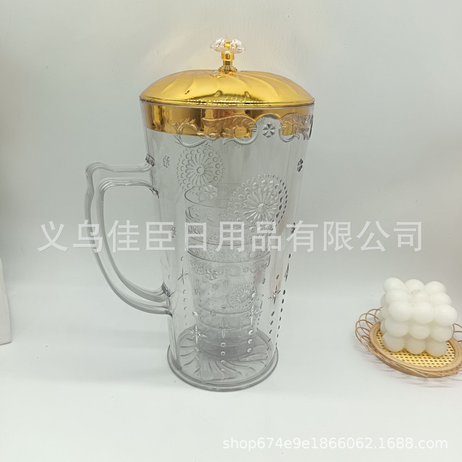 金色家用简约塑料耐摔饮料壶冷热饮壶啤酒壶带彩盒水杯透明果汁杯