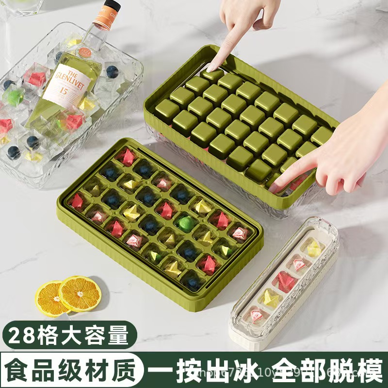 Homemade ice cube box for home use, large-capacity food-grade silicone ice storage box with lid, pressed ice cube tray details Picture