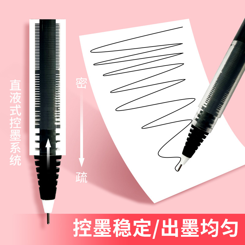 Straight liquid black stationery notebook pen, student exam signature pen, 0.5mm colored syringe gel pen details Picture