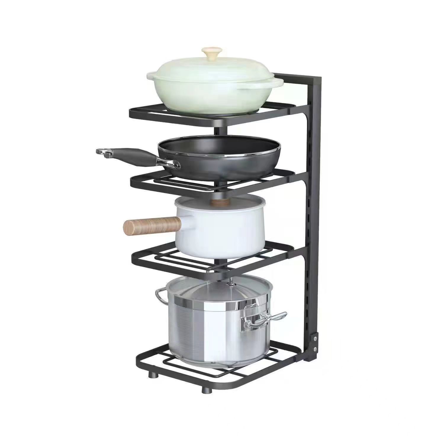 The pot rack is specially designed for storing cookware. It is a stainless steel shelf for the kitchen, a storage rack under the sink, and a multi-layered household storage rack Item Picture