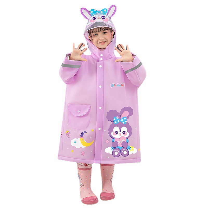 Mingjia EVA children's raincoat is cartoonically cute, thickened with snap fasteners, three-dimensional backpack with reflective strips, and cartoonically enlarged brim Item Picture