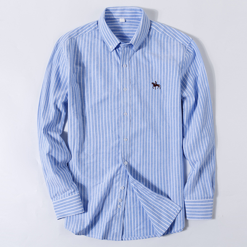 【38-46 large pure cotton 】 New men's long-sleeved Oxford fabric shirt, middle-aged and young men's horse logo men's business casual wear details Picture