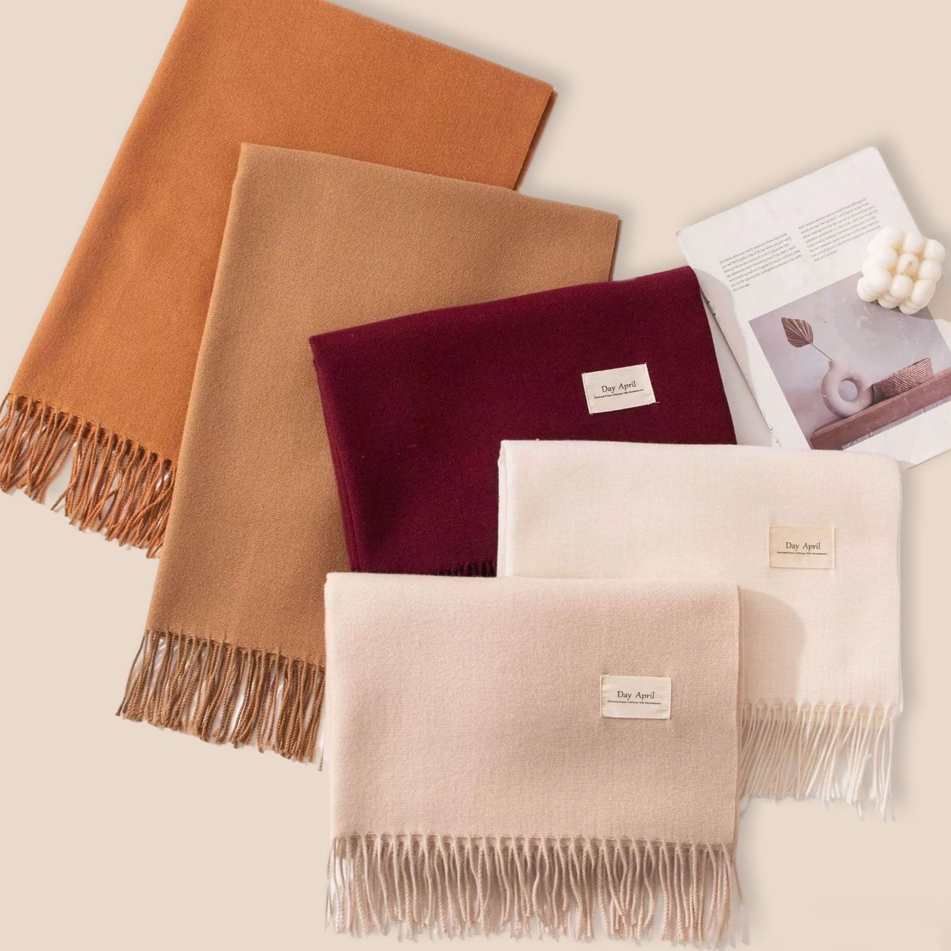 The 2025 new style of autumn and winter Korean-style atmosphere scarf is a versatile choice for women. It is a solid-color warm faux cashmere scarf and a shawl