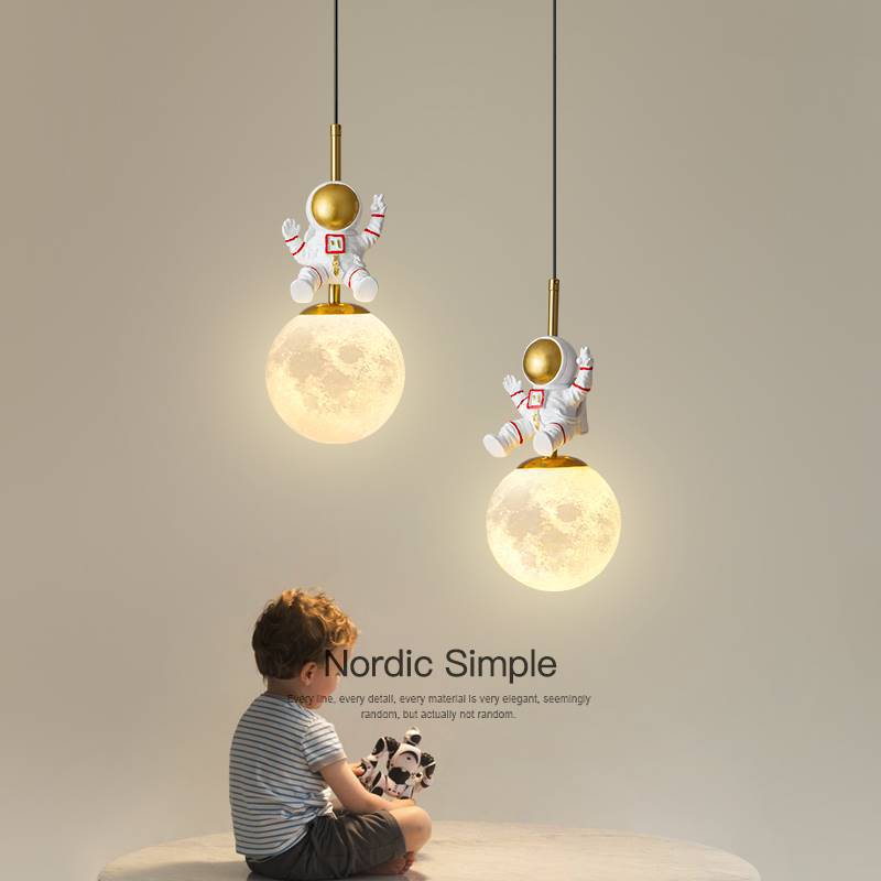 New Nordic minimalist children's room headboard astronaut chandelier, light luxury boy bedroom room moon small chandelier