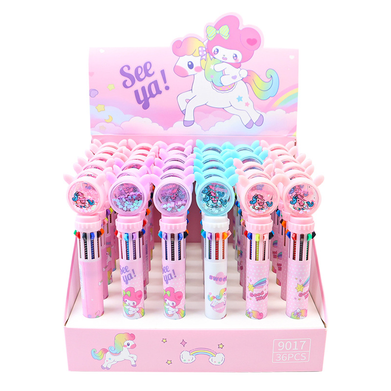 Cartoon sequin ten-color pens, multi-color pens, watercolor pens, markers, drawing pen sets, student cartoon highlighters, stamps, eyeliner pens Item Picture