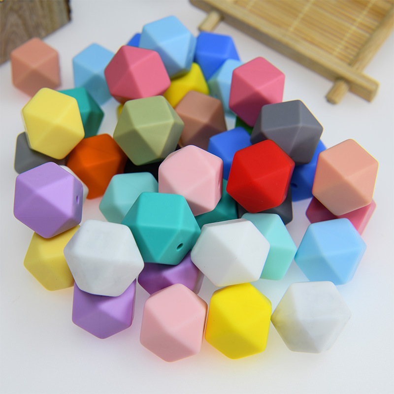 Cross-border silicone bead baby teething bestseller, mother and baby 14 hexagonal silicone octagonal bead DIY pacifier chain batch full figure