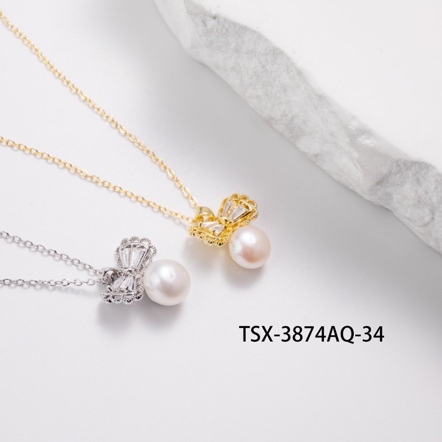 New freshwater pearl copper inlaid zircon necklace collarbone chain, fresh and sweet style, versatile