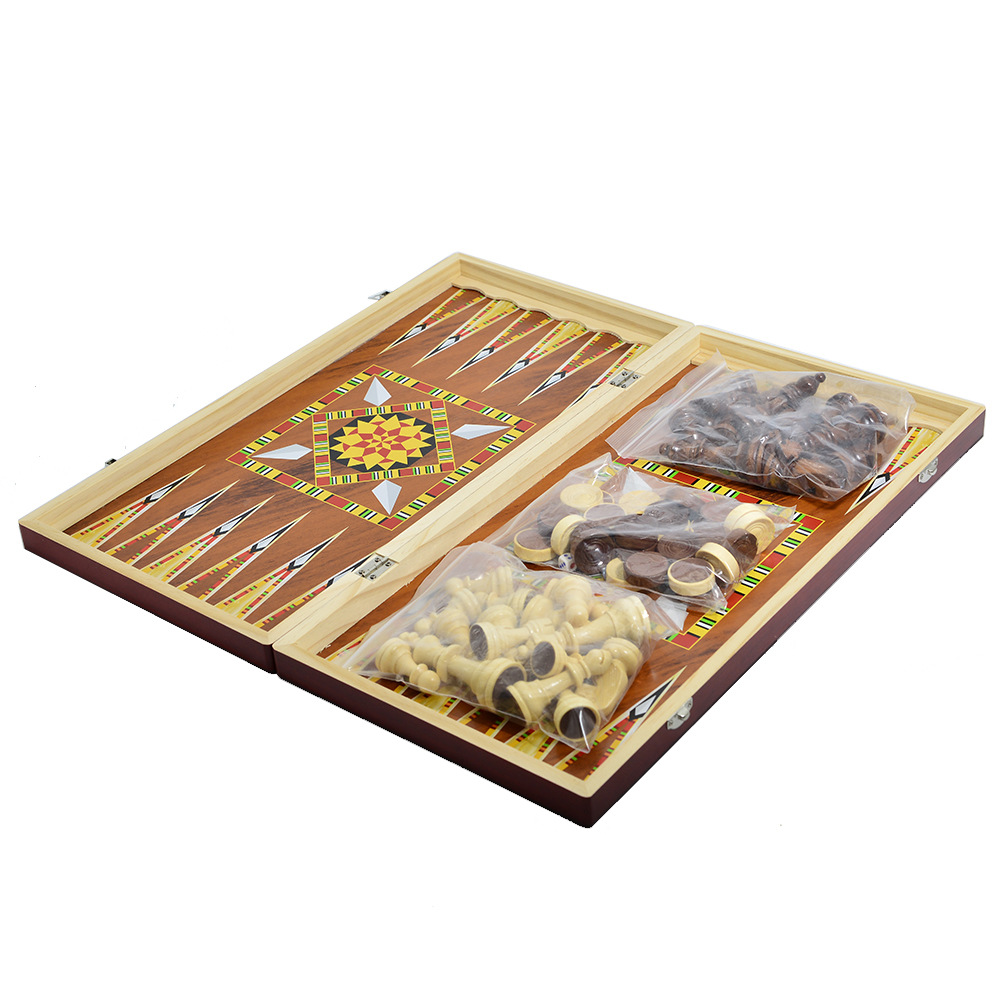 Wholesale of three-in-one wooden chess portable folding multi-size leisure and entertainment chessboard, gifts for foreign trade gatherings Item Picture