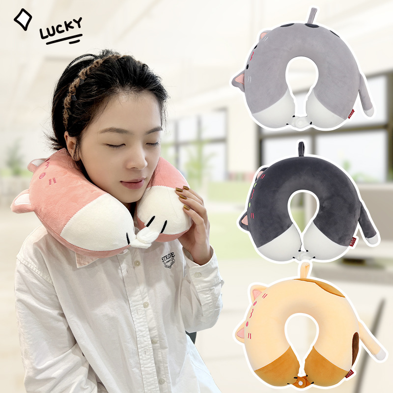 卡通小猫记忆棉U型枕 康乐屋卡通动物可爱护颈枕 旅行颈枕批发