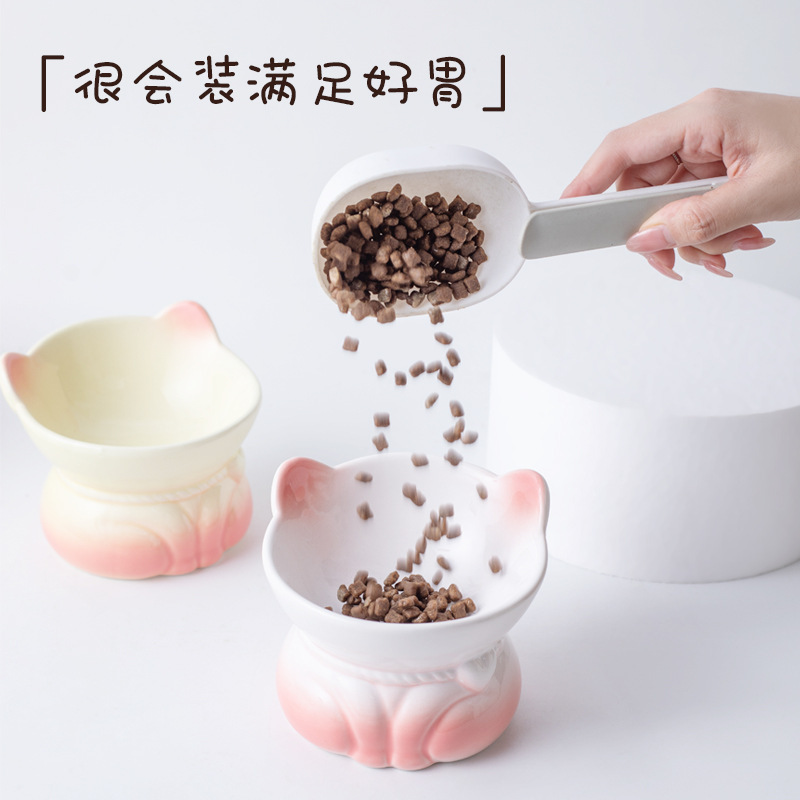 Cat-shaped ceramic bowl, plain bowl, large glass ceramic soup bowl, pet cat tableware, household kitchenware Specification image