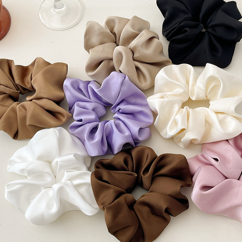 Double-sided faux silk 15cm diameter large intestine hair band for women, French high-end style silk ponytail hair tie satin hair accessory