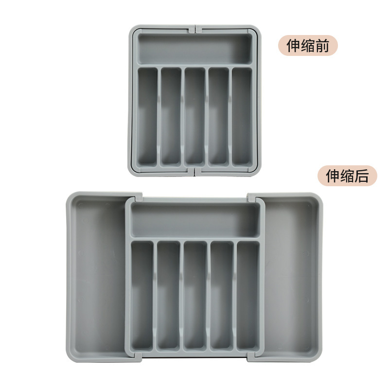 Cross-border in-stock silver case silverware storage box, adjustable tableware rack, retractable plastic drawer storage Item Picture