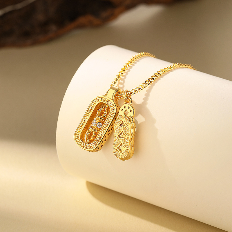 New copper gold-plated light luxury PI Xiu pillar necklace for women, a niche Chinese-style New Year neckchain pendant with a national trend Specification drawing