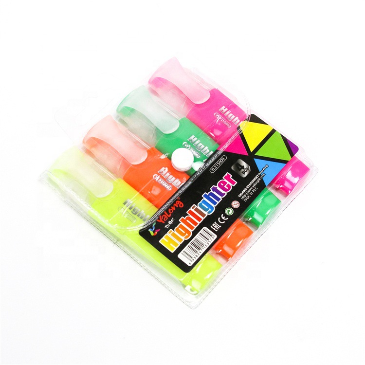YALONG best-selling gift highlighters in 4-color mixed PVC packaging, students mark key points details Picture