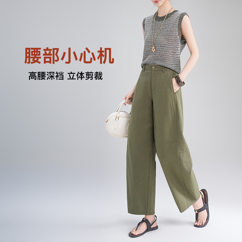 Primavera verano 2026 nuevo estilo fibra natural cómodo transpirable cimitarra pantalones de cintura alta pantalones sueltos y refrescantes Application Scenario